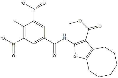 methyl 2-[(4-methyl-3,5-dinitrobenzoyl)amino]-4,5,6,7,8,9-hexahydrocycloocta[b]thiophene-3-carboxylate Struktur