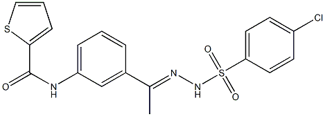 N-[3-[(E)-N-[(4-chlorophenyl)sulfonylamino]-C-methylcarbonimidoyl]phenyl]thiophene-2-carboxamide Struktur