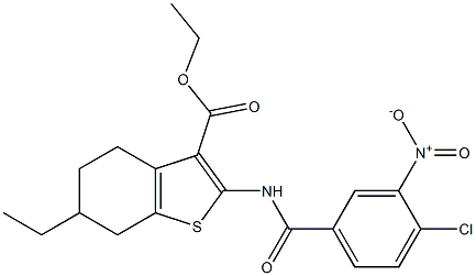 ethyl 2-[(4-chloro-3-nitrobenzoyl)amino]-6-ethyl-4,5,6,7-tetrahydro-1-benzothiophene-3-carboxylate Struktur