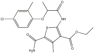 ethyl 5-carbamoyl-2-[2-(4-chloro-2-methylphenoxy)propanoylamino]-4-methylthiophene-3-carboxylate Struktur