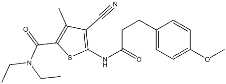 4-cyano-N,N-diethyl-5-[3-(4-methoxyphenyl)propanoylamino]-3-methylthiophene-2-carboxamide Struktur