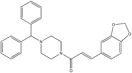 (E)-1-(4-benzhydrylpiperazin-1-yl)-3-(1,3-benzodioxol-5-yl)prop-2-en-1-one Struktur