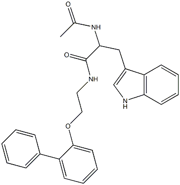 2-acetamido-3-(1H-indol-3-yl)-N-[2-(2-phenylphenoxy)ethyl]propanamide Struktur