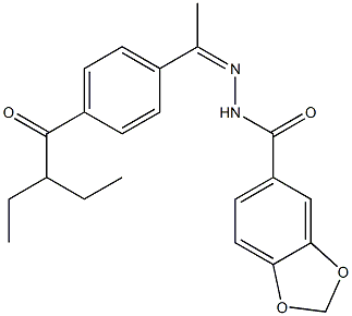 N-[(Z)-1-[4-(2-ethylbutanoyl)phenyl]ethylideneamino]-1,3-benzodioxole-5-carboxamide Struktur