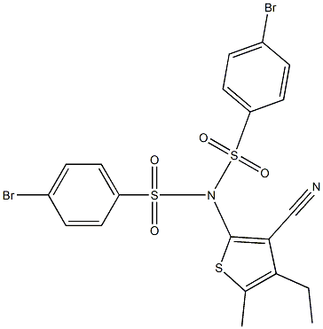 4-bromo-N-(4-bromophenyl)sulfonyl-N-(3-cyano-4-ethyl-5-methylthiophen-2-yl)benzenesulfonamide Struktur