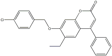 7-[(4-chlorophenyl)methoxy]-6-ethyl-4-phenylchromen-2-one Struktur