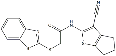 2-(1,3-benzothiazol-2-ylsulfanyl)-N-(3-cyano-5,6-dihydro-4H-cyclopenta[b]thiophen-2-yl)acetamide Struktur