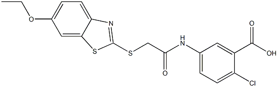 2-chloro-5-[[2-[(6-ethoxy-1,3-benzothiazol-2-yl)sulfanyl]acetyl]amino]benzoic acid Struktur