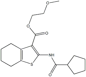 2-methoxyethyl 2-(cyclopentanecarbonylamino)-4,5,6,7-tetrahydro-1-benzothiophene-3-carboxylate Struktur