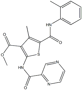 methyl 4-methyl-5-[(2-methylphenyl)carbamoyl]-2-(pyrazine-2-carbonylamino)thiophene-3-carboxylate Struktur