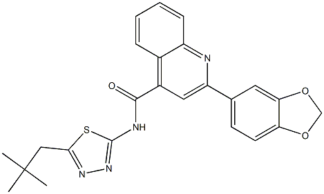 2-(1,3-benzodioxol-5-yl)-N-[5-(2,2-dimethylpropyl)-1,3,4-thiadiazol-2-yl]quinoline-4-carboxamide Struktur