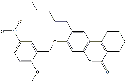 2-hexyl-3-[(2-methoxy-5-nitrophenyl)methoxy]-7,8,9,10-tetrahydrobenzo[c]chromen-6-one Struktur