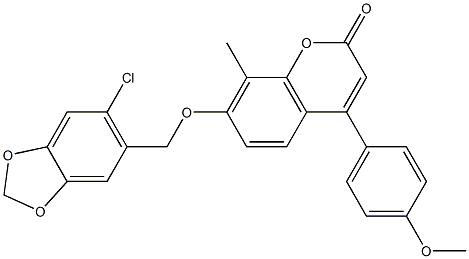 7-[(6-chloro-1,3-benzodioxol-5-yl)methoxy]-4-(4-methoxyphenyl)-8-methylchromen-2-one Struktur