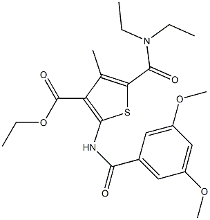 ethyl 5-(diethylcarbamoyl)-2-[(3,5-dimethoxybenzoyl)amino]-4-methylthiophene-3-carboxylate Struktur