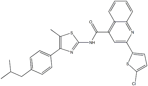 2-(5-chlorothiophen-2-yl)-N-[5-methyl-4-[4-(2-methylpropyl)phenyl]-1,3-thiazol-2-yl]quinoline-4-carboxamide Struktur