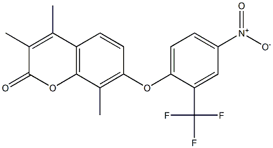 3,4,8-trimethyl-7-[4-nitro-2-(trifluoromethyl)phenoxy]chromen-2-one Struktur