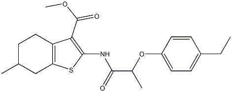 methyl 2-[2-(4-ethylphenoxy)propanoylamino]-6-methyl-4,5,6,7-tetrahydro-1-benzothiophene-3-carboxylate Struktur