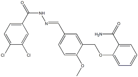 N-[(E)-[3-[(2-carbamoylphenoxy)methyl]-4-methoxyphenyl]methylideneamino]-3,4-dichlorobenzamide Struktur