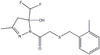 1-[5-(difluoromethyl)-5-hydroxy-3-methyl-4H-pyrazol-1-yl]-2-[(2-methylphenyl)methylsulfanyl]ethanone Struktur