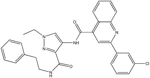 2-(3-chlorophenyl)-N-[1-ethyl-3-(2-phenylethylcarbamoyl)pyrazol-4-yl]quinoline-4-carboxamide Struktur