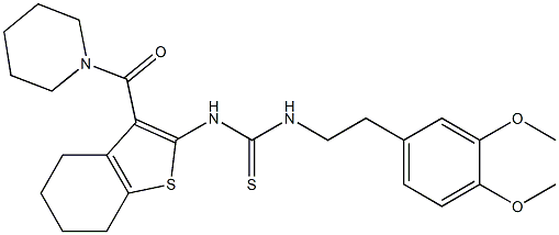 1-[2-(3,4-dimethoxyphenyl)ethyl]-3-[3-(piperidine-1-carbonyl)-4,5,6,7-tetrahydro-1-benzothiophen-2-yl]thiourea Struktur