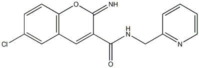 6-chloro-2-imino-N-(pyridin-2-ylmethyl)chromene-3-carboxamide Struktur