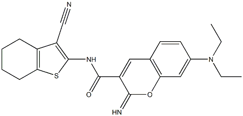 N-(3-cyano-4,5,6,7-tetrahydro-1-benzothiophen-2-yl)-7-(diethylamino)-2-iminochromene-3-carboxamide Struktur