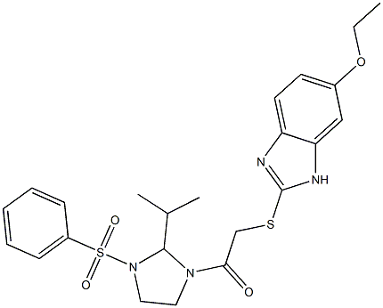 1-[3-(benzenesulfonyl)-2-propan-2-ylimidazolidin-1-yl]-2-[(6-ethoxy-1H-benzimidazol-2-yl)sulfanyl]ethanone Struktur