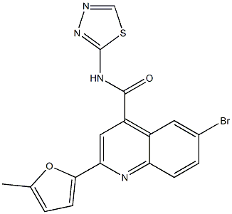 6-bromo-2-(5-methylfuran-2-yl)-N-(1,3,4-thiadiazol-2-yl)quinoline-4-carboxamide Struktur