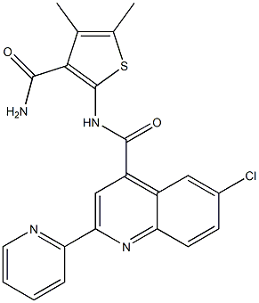 N-(3-carbamoyl-4,5-dimethylthiophen-2-yl)-6-chloro-2-pyridin-2-ylquinoline-4-carboxamide Struktur