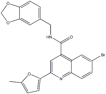 N-(1,3-benzodioxol-5-ylmethyl)-6-bromo-2-(5-methylfuran-2-yl)quinoline-4-carboxamide Struktur