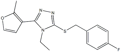 4-ethyl-3-[(4-fluorophenyl)methylsulfanyl]-5-(2-methylfuran-3-yl)-1,2,4-triazole Struktur