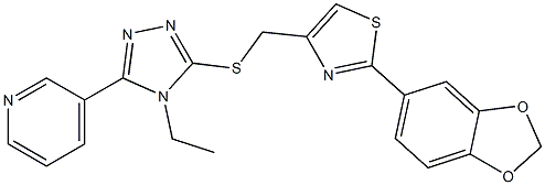 2-(1,3-benzodioxol-5-yl)-4-[(4-ethyl-5-pyridin-3-yl-1,2,4-triazol-3-yl)sulfanylmethyl]-1,3-thiazole Struktur