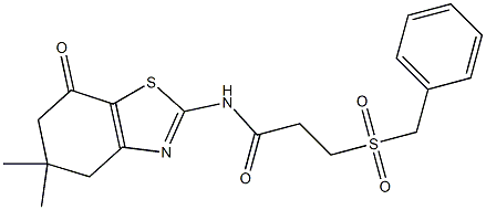 3-benzylsulfonyl-N-(5,5-dimethyl-7-oxo-4,6-dihydro-1,3-benzothiazol-2-yl)propanamide Struktur