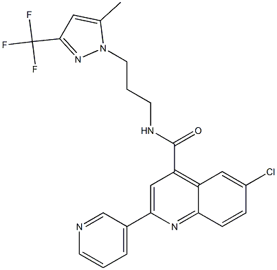 6-chloro-N-[3-[5-methyl-3-(trifluoromethyl)pyrazol-1-yl]propyl]-2-pyridin-3-ylquinoline-4-carboxamide Struktur