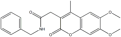 N-benzyl-2-(6,7-dimethoxy-4-methyl-2-oxochromen-3-yl)acetamide Struktur