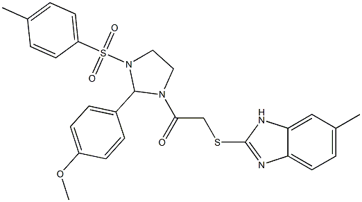 1-[2-(4-methoxyphenyl)-3-(4-methylphenyl)sulfonylimidazolidin-1-yl]-2-[(6-methyl-1H-benzimidazol-2-yl)sulfanyl]ethanone Struktur