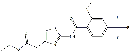 ethyl 2-[2-[[2-methoxy-4-(trifluoromethyl)benzoyl]amino]-1,3-thiazol-4-yl]acetate Struktur