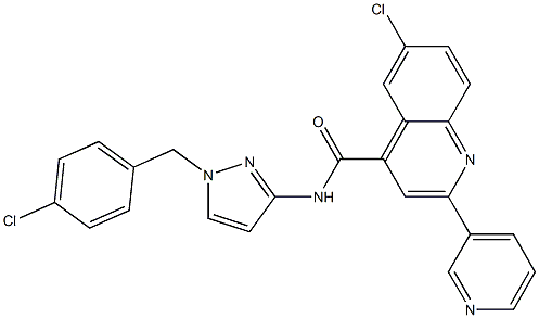 6-chloro-N-[1-[(4-chlorophenyl)methyl]pyrazol-3-yl]-2-pyridin-3-ylquinoline-4-carboxamide Struktur