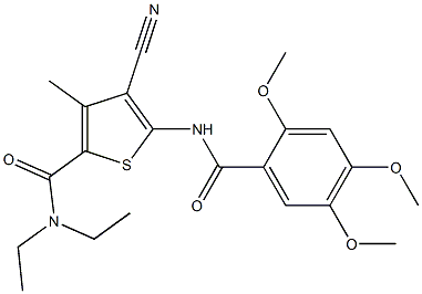 4-cyano-N,N-diethyl-3-methyl-5-[(2,4,5-trimethoxybenzoyl)amino]thiophene-2-carboxamide Struktur