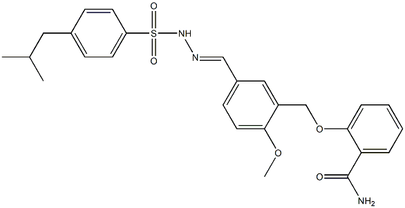 2-[[2-methoxy-5-[(E)-[[4-(2-methylpropyl)phenyl]sulfonylhydrazinylidene]methyl]phenyl]methoxy]benzamide Struktur