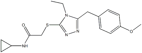 N-cyclopropyl-2-[[4-ethyl-5-[(4-methoxyphenyl)methyl]-1,2,4-triazol-3-yl]sulfanyl]acetamide Struktur