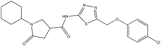 N-[5-[(4-chlorophenoxy)methyl]-1,3,4-thiadiazol-2-yl]-1-cyclohexyl-5-oxopyrrolidine-3-carboxamide Struktur