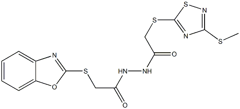 2-(1,3-benzoxazol-2-ylsulfanyl)-N'-[2-[(3-methylsulfanyl-1,2,4-thiadiazol-5-yl)sulfanyl]acetyl]acetohydrazide Struktur