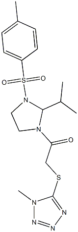 1-[3-(4-methylphenyl)sulfonyl-2-propan-2-ylimidazolidin-1-yl]-2-(1-methyltetrazol-5-yl)sulfanylethanone Struktur