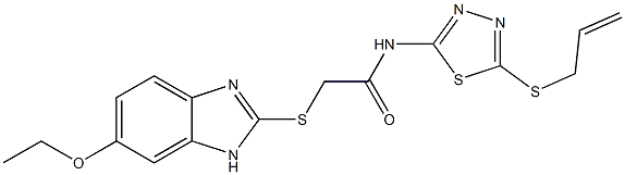 2-[(6-ethoxy-1H-benzimidazol-2-yl)sulfanyl]-N-(5-prop-2-enylsulfanyl-1,3,4-thiadiazol-2-yl)acetamide Struktur