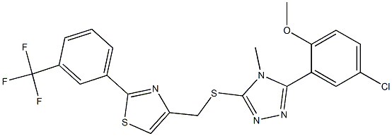 4-[[5-(5-chloro-2-methoxyphenyl)-4-methyl-1,2,4-triazol-3-yl]sulfanylmethyl]-2-[3-(trifluoromethyl)phenyl]-1,3-thiazole Struktur