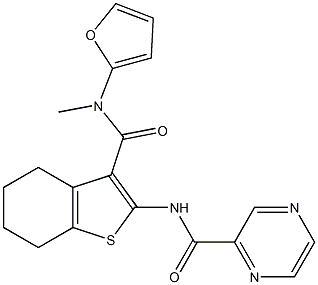 N-[3-(furan-2-ylmethylcarbamoyl)-4,5,6,7-tetrahydro-1-benzothiophen-2-yl]pyrazine-2-carboxamide Struktur