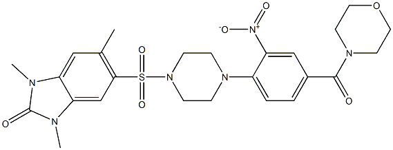 1,3,5-trimethyl-6-[4-[4-(morpholine-4-carbonyl)-2-nitrophenyl]piperazin-1-yl]sulfonylbenzimidazol-2-one Struktur