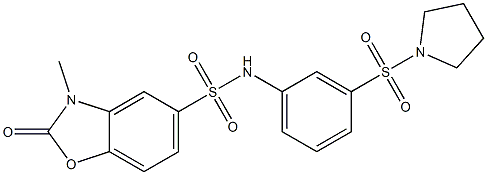 3-methyl-2-oxo-N-(3-pyrrolidin-1-ylsulfonylphenyl)-1,3-benzoxazole-5-sulfonamide Struktur